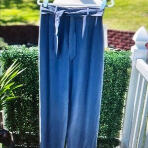 J. Jill Women’s Size 6 Autumn Sky Blue 100% Silk Wide Leg Pants | Tie Waist